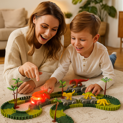 Elastyczny tor wyścigowy z dinozaurami | Kreatywna zabawa 1,5 kg 0