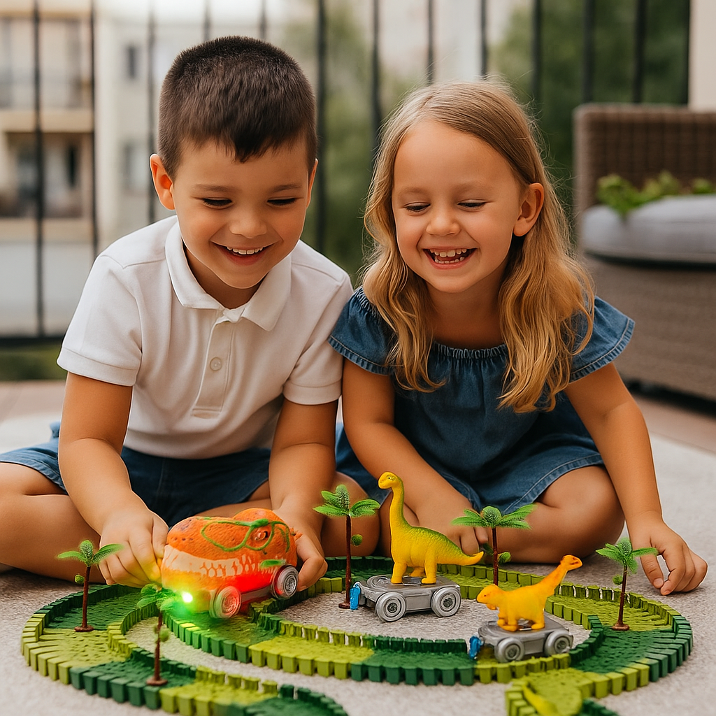 Elastyczny tor wyścigowy z dinozaurami | Kreatywna zabawa 1,5 kg 1