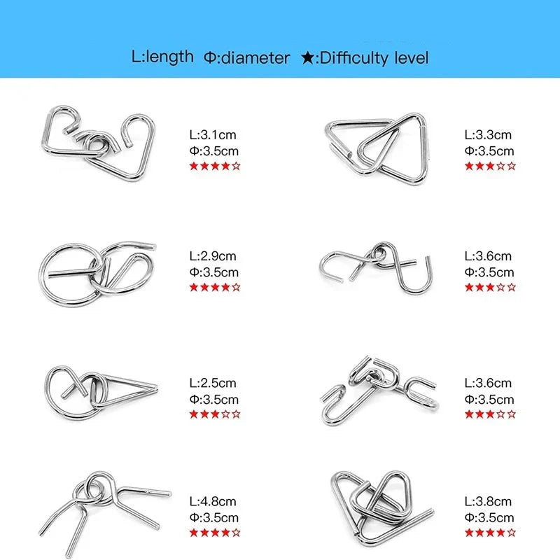 Metalowe Puzzle Pierścieniowe | Rozwija Umiejętności Poznawcze 0.5kg - Gra Logiczna dla Dzieci i Dorosłych 4